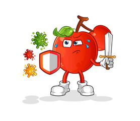 cherries against viruses cartoon. cartoon mascot vector
