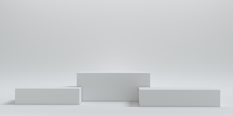 white box podium. Abstract square pedestal 3d concept illuminated on white background. display, stage, stand, mockup. 3d render