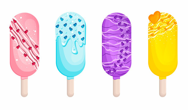 collection of cute appetizing cakesicles  on a stick for valentine's day with icing, sprinkles and hearts.cakesicles
