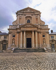 Obraz premium beautiful city view artwork. watercolor and oil painting mixed style. digital artwork in big size for print or graphic design