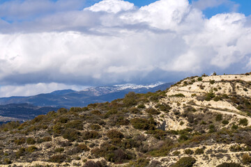 Troodos mountains and cloudy sky in winter, Cyprus 