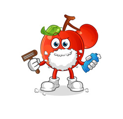 cherries shave facial hair vector. cartoon character