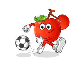 cherries kicking the ball cartoon. cartoon mascot vector