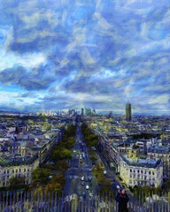 Obraz premium beautiful city view artwork. watercolor and oil painting mixed style. digital artwork in big size for print or graphic design