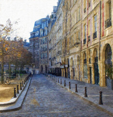 beautiful city view artwork. watercolor and oil painting mixed style. digital artwork in big size for print or graphic design