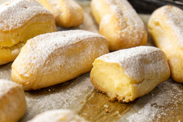 Perfect Classic Eclair.Perfect Choux Pastry. food concept 