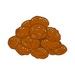 Melomakarona Greek Christmas honey and nuts cookies. Vector hand-drawn illustration. Design element for menu cafe, bistro, restaurant.