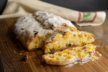 German Christmas Stollen (Vegan Fruit Bread) food concept 