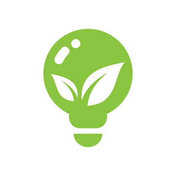 Light bulb with leaf green filled vector icon. Green energy, eco friendly lightbulb and leaves.