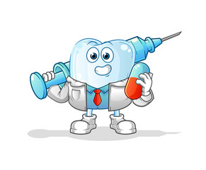 tooth doctor holding medichine and injection