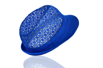 Blue beach hat isolated on white background.