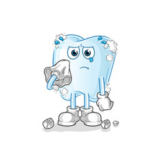 tooth with foam cry with a tissue. cartoon mascot vector