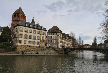 The buildings on canal in Strasbourg, France.