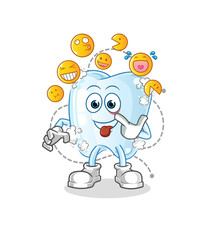 tooth with foam laugh and mock character. cartoon mascot vector