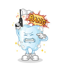 tooth with foam warning shot mascot. cartoon vector