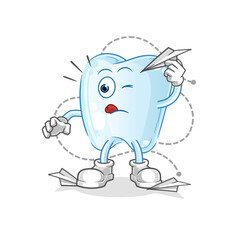 tooth with paper plane character. cartoon mascot vector