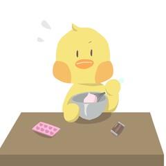 Illustration of a chick making sweets