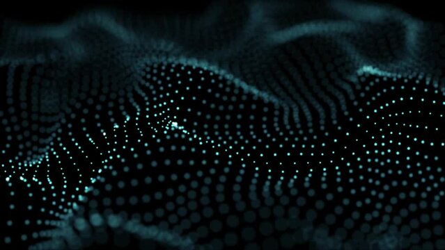 Wave of dots. Gradient wavy background. Abstract cyber backdrop of points. 3d rendering. 4K video. Seamless loop.