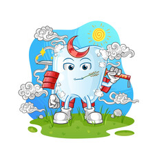 tooth with foam samurai cartoon. cartoon mascot vector