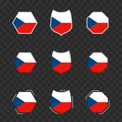 National symbols of Czech Republic on a dark transparent background, vector flags of Czech Republic.