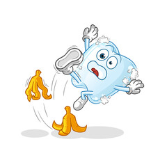tooth with foam slipped on banana. cartoon mascot vector