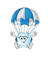 tooth skydiving character. cartoon mascot vector