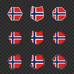 National symbols of Norway on a dark transparent background, vector flags of Norway.