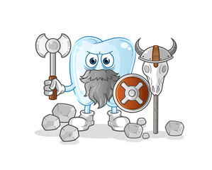 tooth viking with an ax illustration. character vector