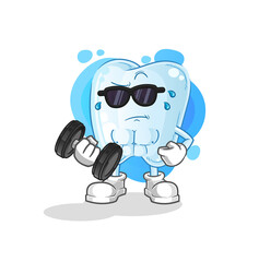 tooth lifting dumbbell vector. cartoon character