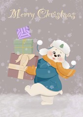Christmas illustration for card with cute bear