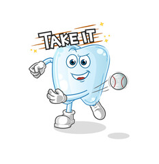 tooth throwing baseball vector. cartoon character