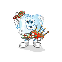 tooth with foam scottish with bagpipes vector. cartoon character