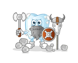 tooth with foam viking with an ax illustration. character vector