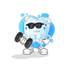 tooth with foam lifting dumbbell vector. cartoon character