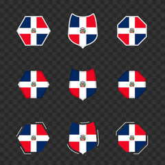 National symbols of Dominican Republic on a dark transparent background, vector flags of Dominican Republic.