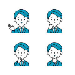 スーツを着た困り顔のビジネスマンのシンプルなイラストセット