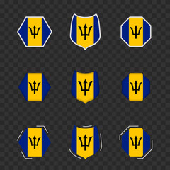 National symbols of Barbados on a dark transparent background, vector flags of Barbados.