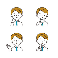 スーツを着た困り顔のビジネスマンのシンプルなイラストセット