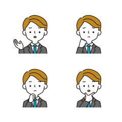 スーツを着た困り顔のビジネスマンのシンプルなイラストセット