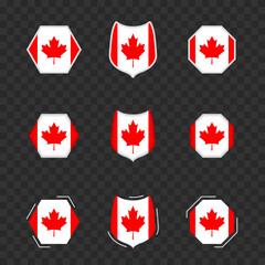 National symbols of Canada on a dark transparent background, vector flags of Canada.