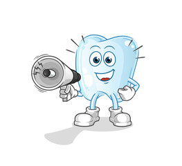 tooth holding hand loudspeakers vector. cartoon character