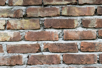 Close up view of newly constructed red brick wall surface for background
