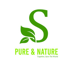 Initial S Green Letter and Leaf for Modern Beauty Nature Cosmetic, Vegan, Environmental, Nutrition Consultant Service Company Logo Idea