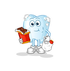 tooth with foam eat chocolate mascot. cartoon vector