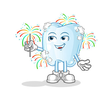 tooth with foam with fireworks mascot. cartoon vector