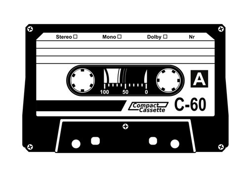 Silhouette of vintage audio cassete tape. Easy to edit vector without gradients. - Powered by Adobe
