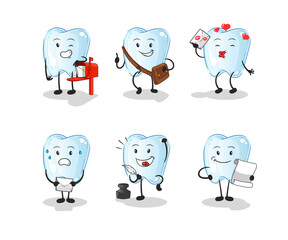 tooth postman set character. cartoon mascot vector