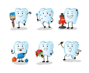 tooth artist group character. cartoon mascot vector