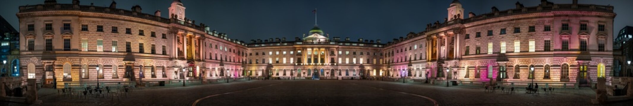 Somerset House Georgian Quadrangle panorama at night