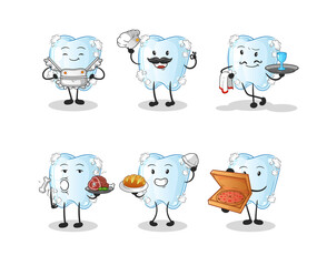 tooth with foam restaurant group character. cartoon mascot vector